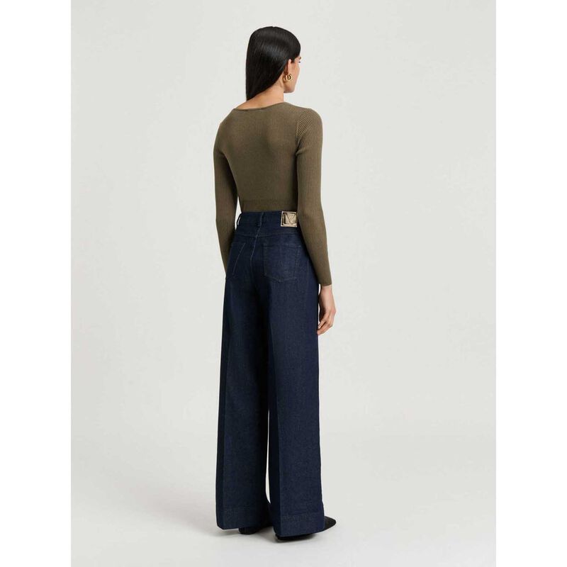Veronika Maine Cotton Silk Blend Scoop Neck Ribbed Knit Top image number 1